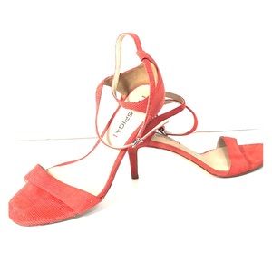 Via Spiga coral colored faux lizard shoes
